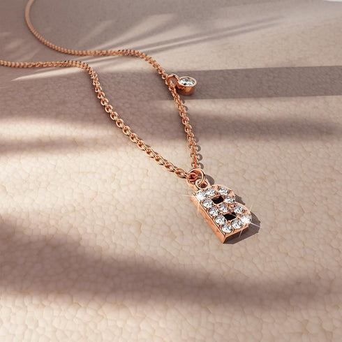 Solid 925 Sterling Silver Initial Crystal Personalised Alphabet Letter Necklace Rose Gold Filled